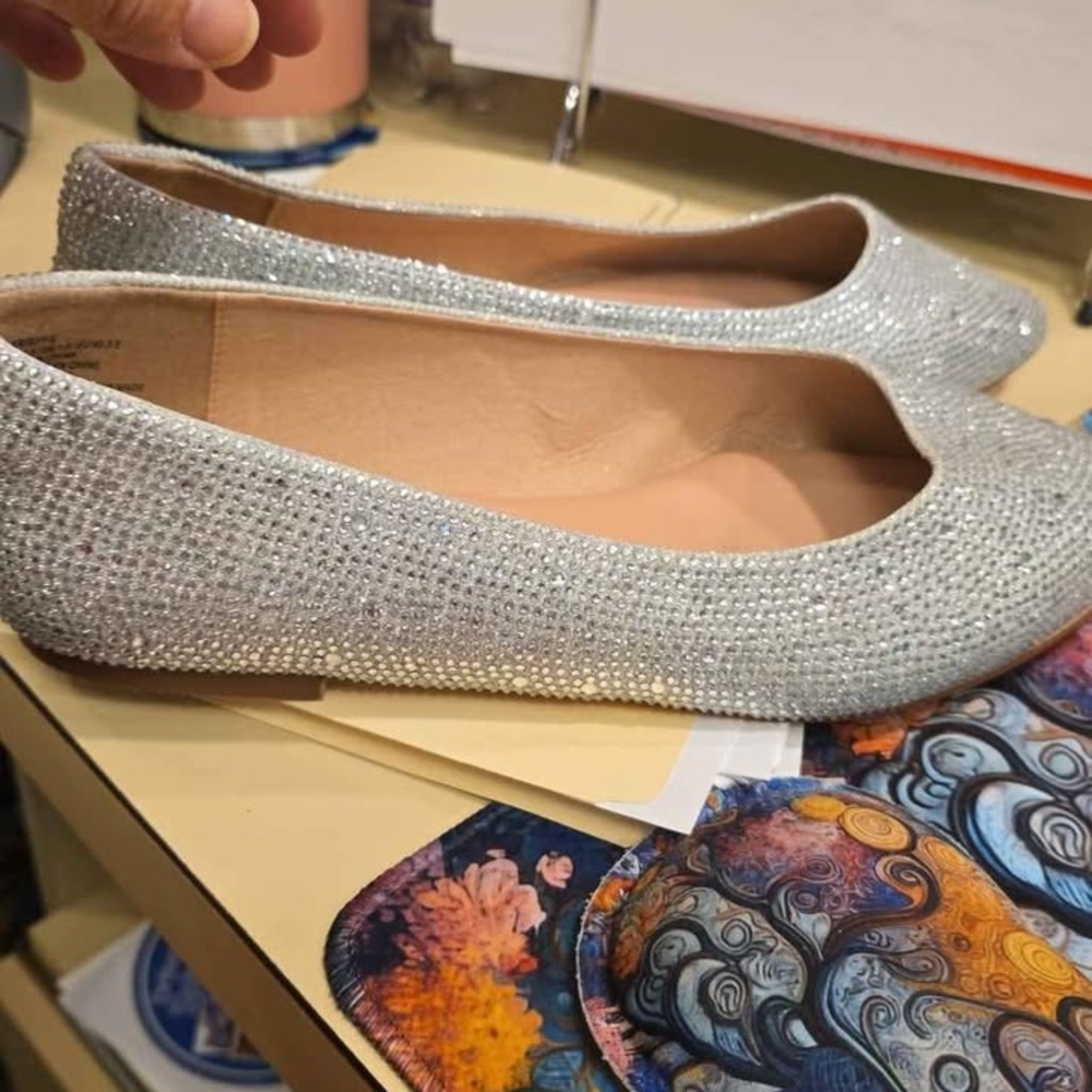 Shoe Dazzle Sparkling Silver Flats